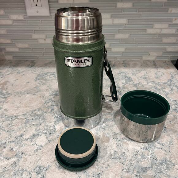 Vintage Aladdin Stanley A-1350B Thermos 24 oz Wide Mouth Green Vacuum Bottle - Picture 3 of 7